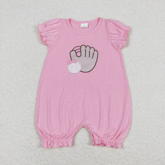 Pink embroidery Baseball print Baby Romper