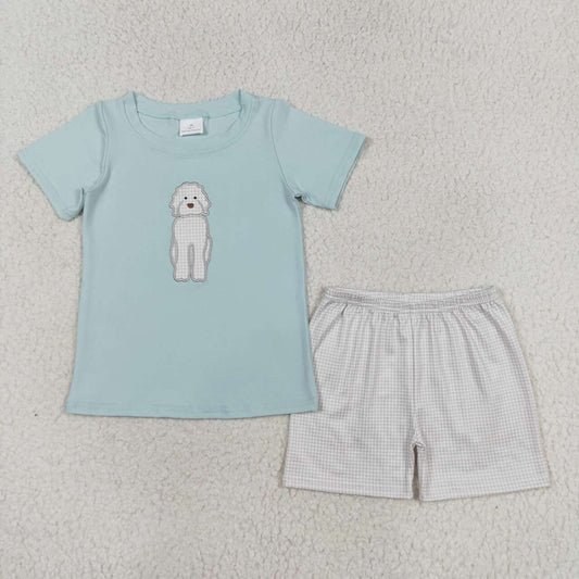 Blue Embroidered Dog Boy Set