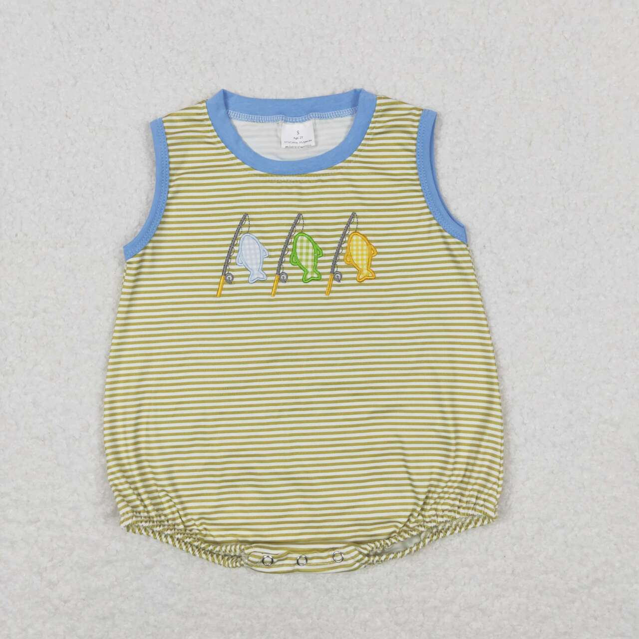 Green stripe embroidery fish print Baby Romper