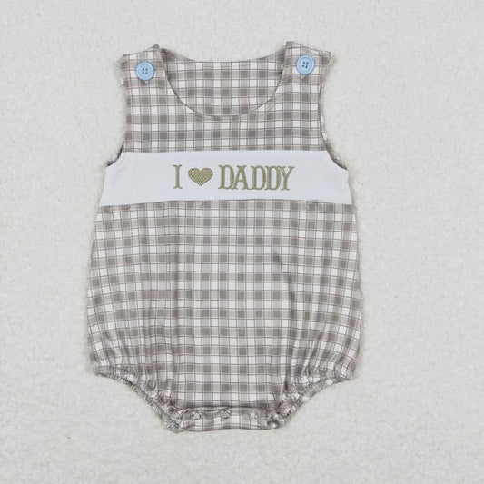 Embroidered i love daddy green plaid sleeveless Baby Romper