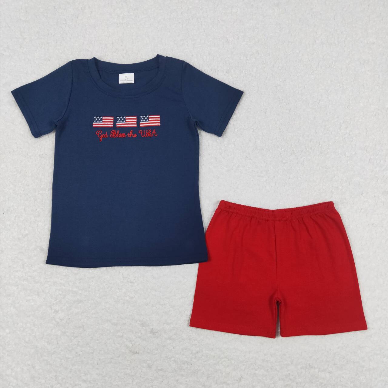 July Of 4th Embroidered Navy flag Boy Suit Summer Set