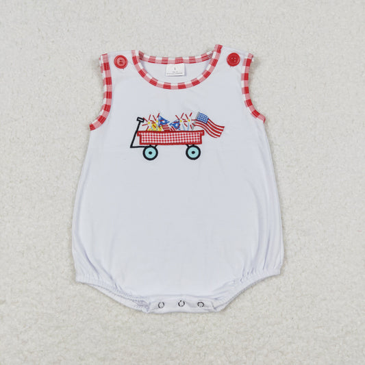 July of 4th embroidery Car print Baby Romper