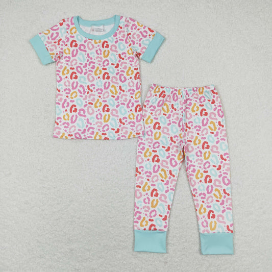 Pink leopard print Short Sleeve Long Pants Pajamas