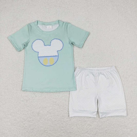Green Cartoon print short sleeve boy set