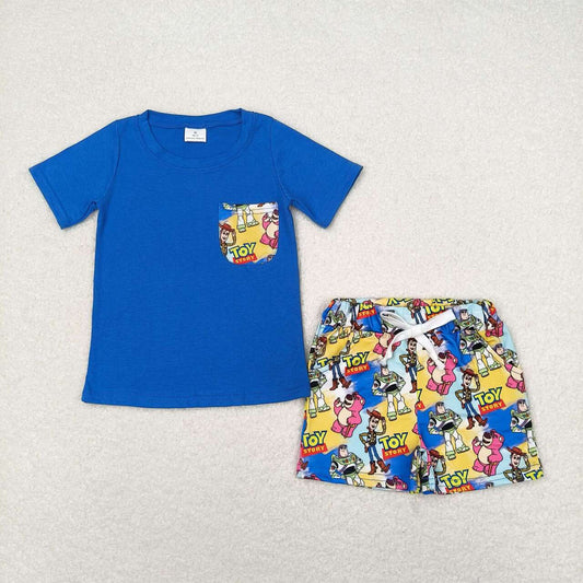 Blue Cartoon print short sleeve boy set