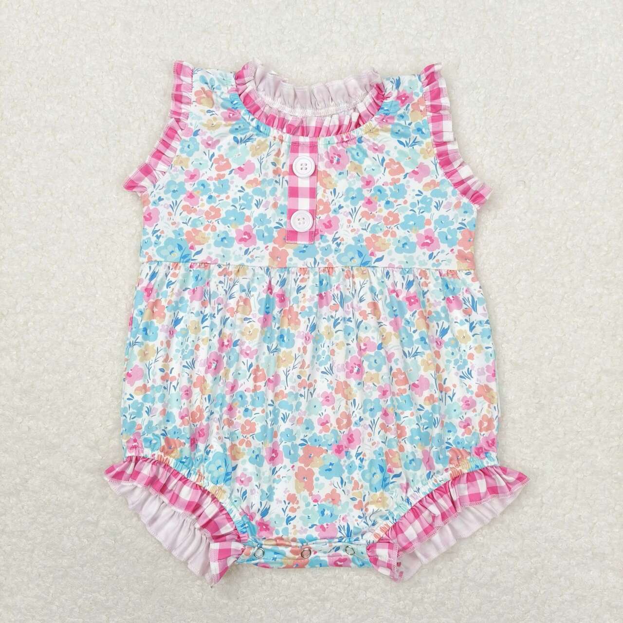 flower print With buttons Baby Romper