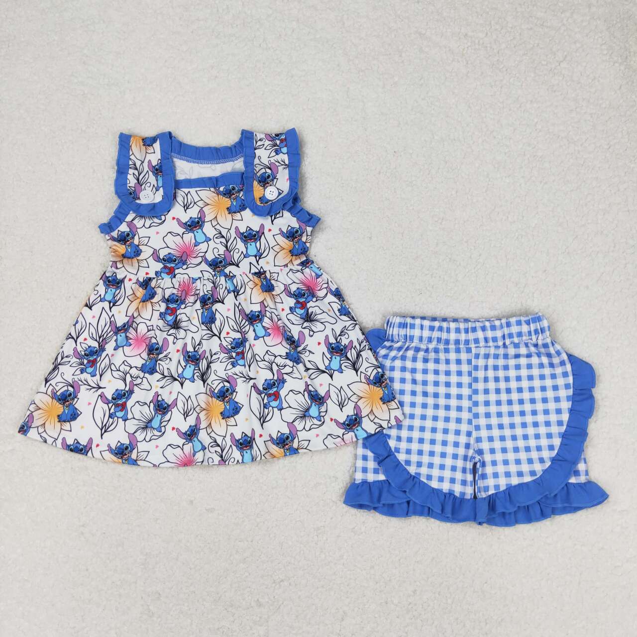 Blue cartoon shorts print Girls Suit – SUTUTU03