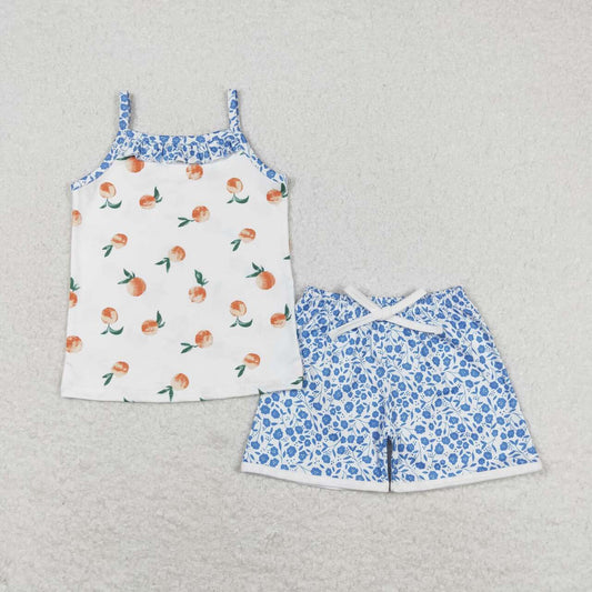 peach blue shorts print Girls Suit