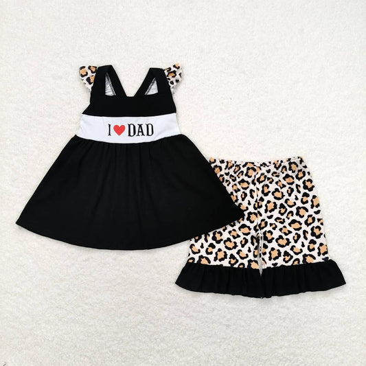 Embroidered I LOVE DAD leopard Girls Summer Set