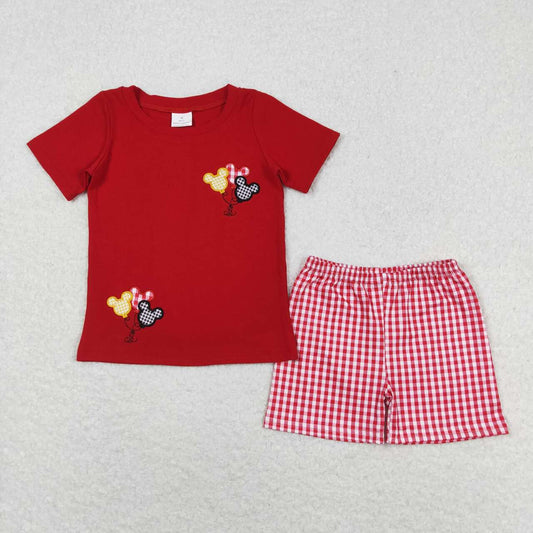 Red Embroidered cartoon Boy Suit Summer Set