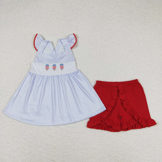 July Of 4th Dot Embroidered Flag Girls Suit Summer Set