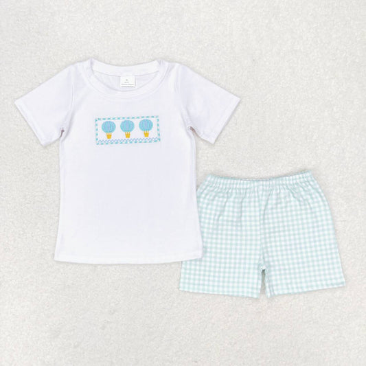 Hot air balloon embroidery short sleeve boy set