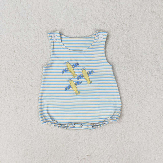 striped airplane sleeveless embroidered Baby Romper