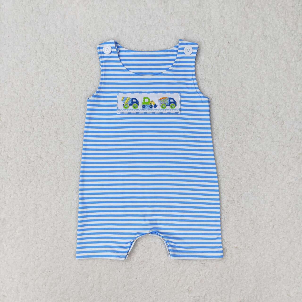 striped car sleeveless embroidered Baby Romper