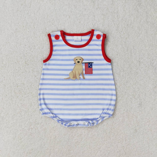 striped dog flag sleeveless embroidered Baby Romper