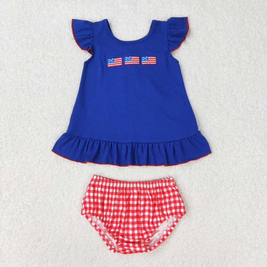 july of 4th flag embroidery red Girl Bummies