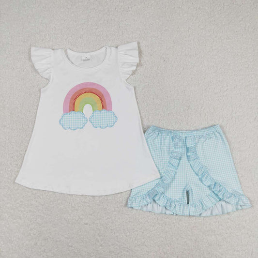 rainbow print blue shorts print Girls Suit