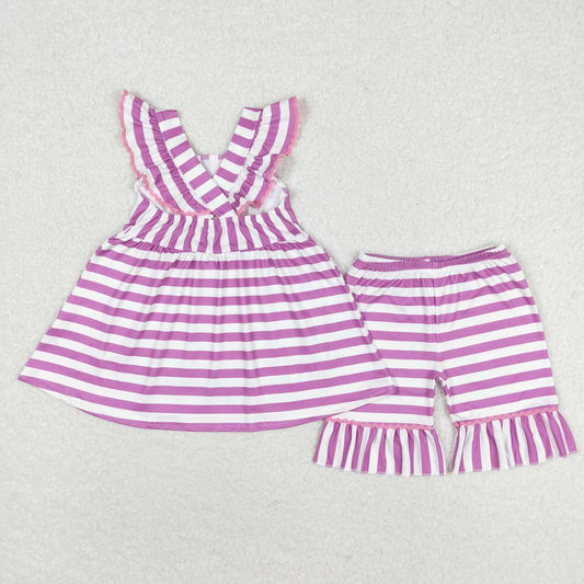 Purple striped embroidered popsicle Girls Suit