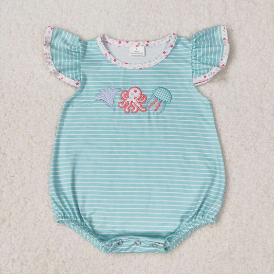 Blue stripe octopus embroidered Baby Romper