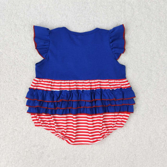 july of 4th red stripe flag embroidered Baby Romper