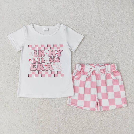 Pink IN MY Letter plaid shorts print Girls Suit