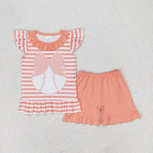 orange cartoon print shorts Girls Suit