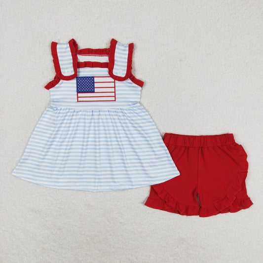 blue striped embroidered flag Girls Suit