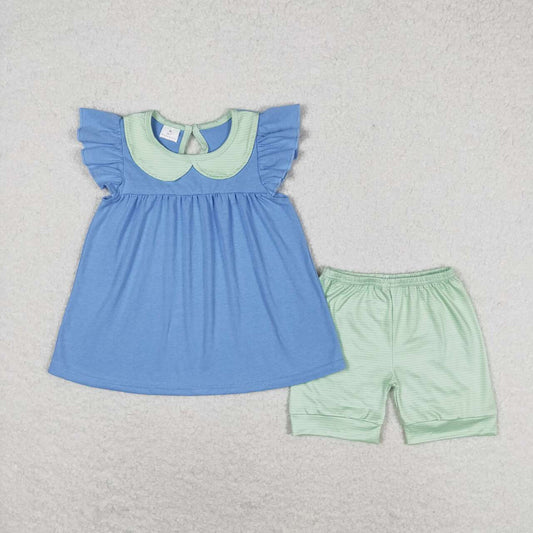 Blue print shorts Girls Suit