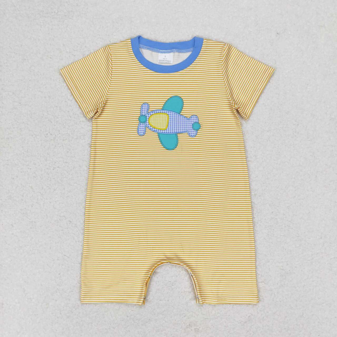 yellow stripe embroidered airplane print Baby Romper