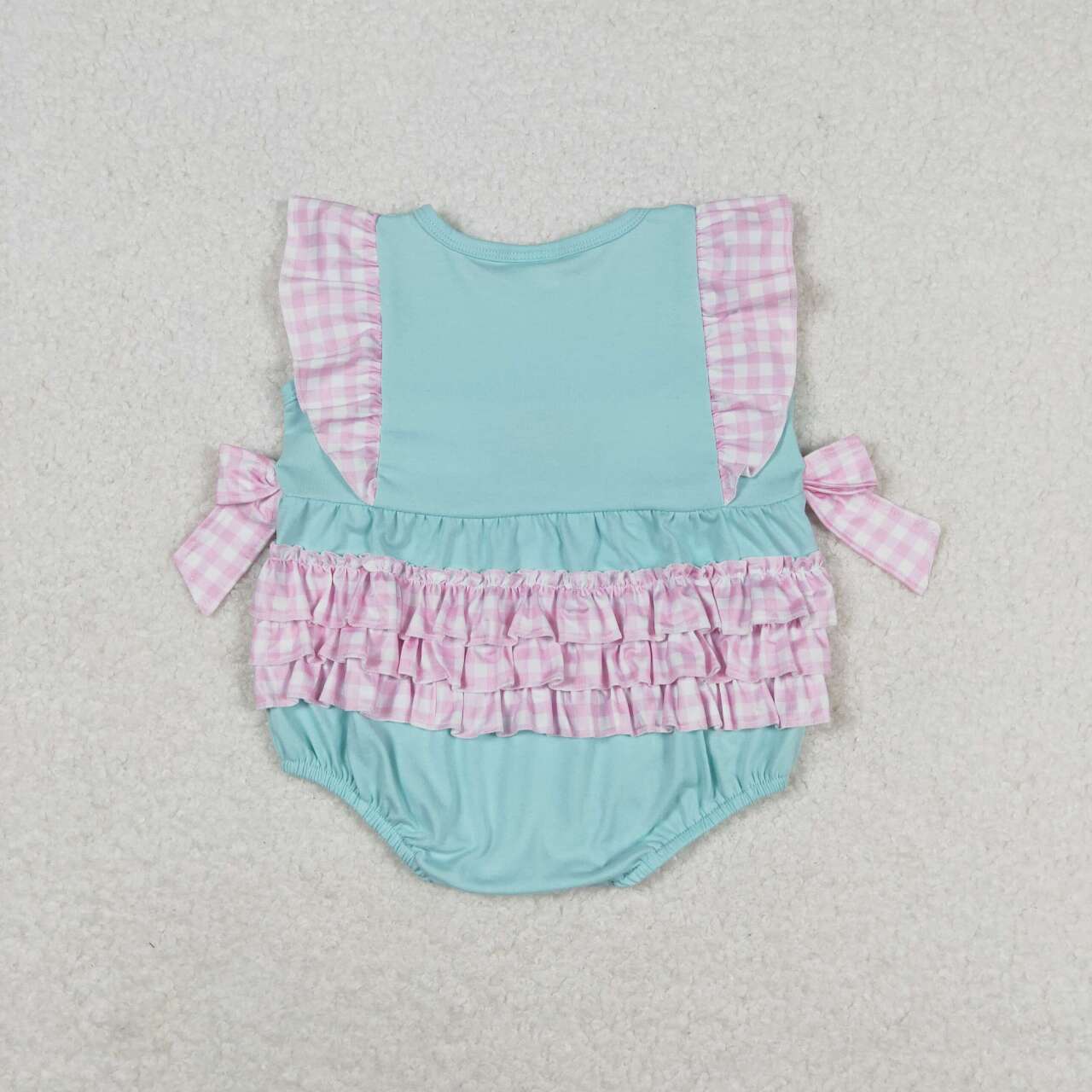 Blue embroidered ice cream pink plaid Baby Romper