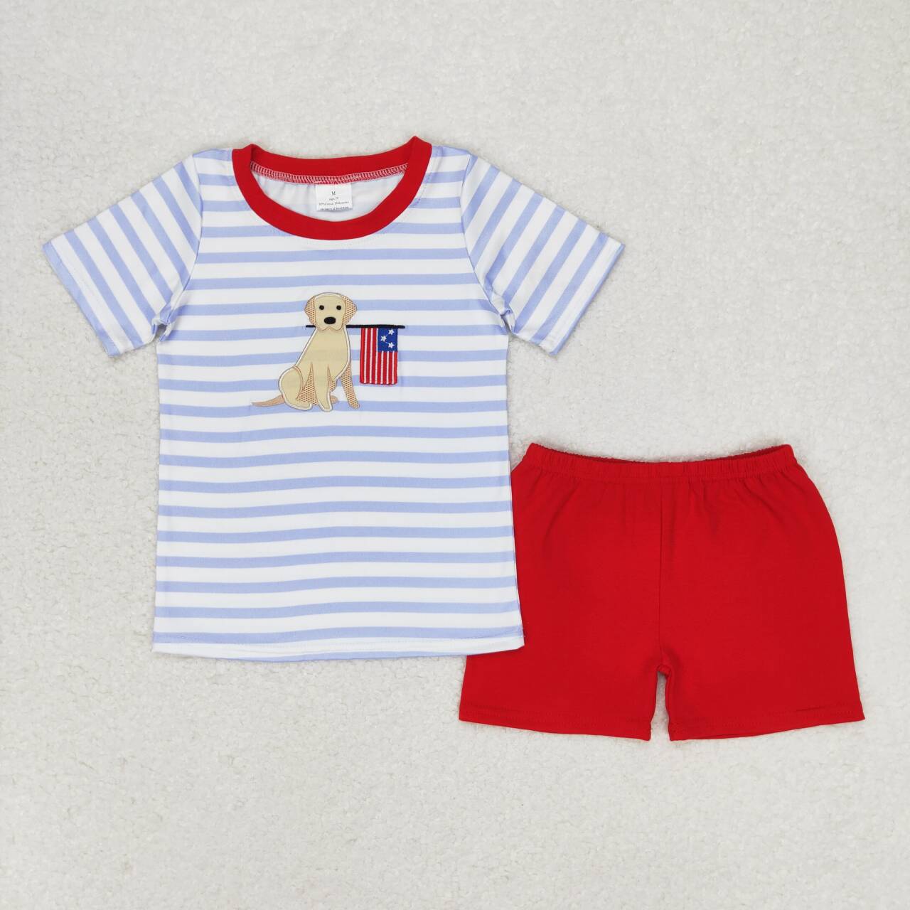 july of 4th dog flag embroidery fish print  boy Set
