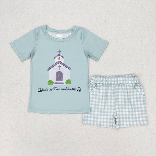 Blue letter print short sleeve boy set