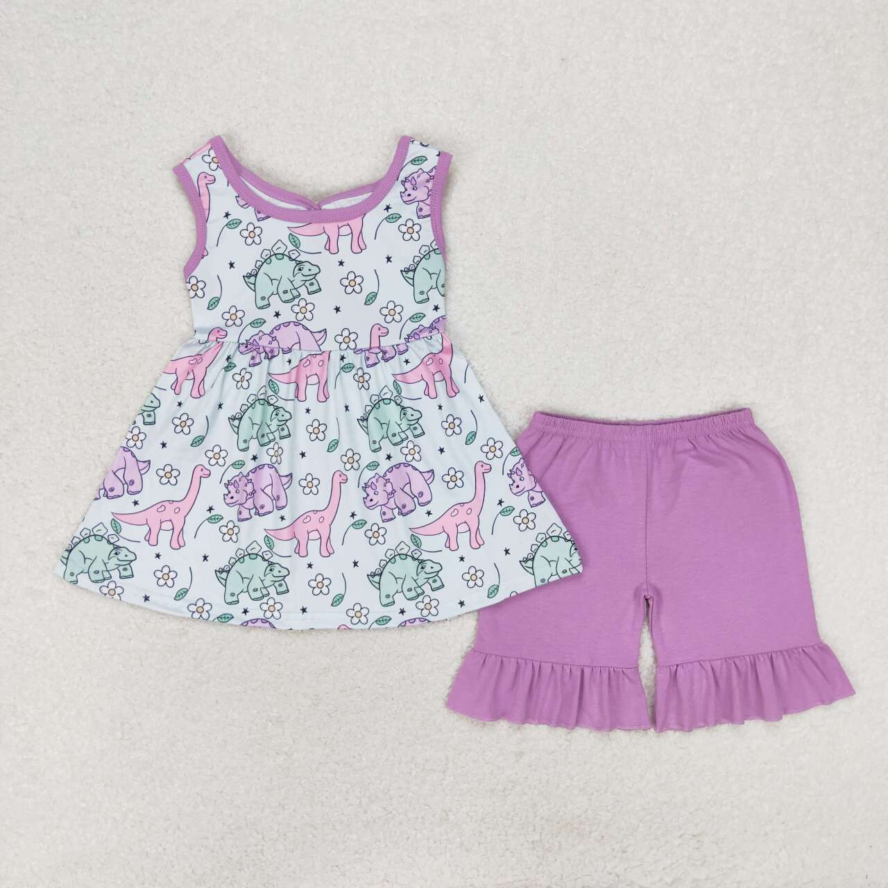 Dinosaur Sleeveless Purple Girls Set