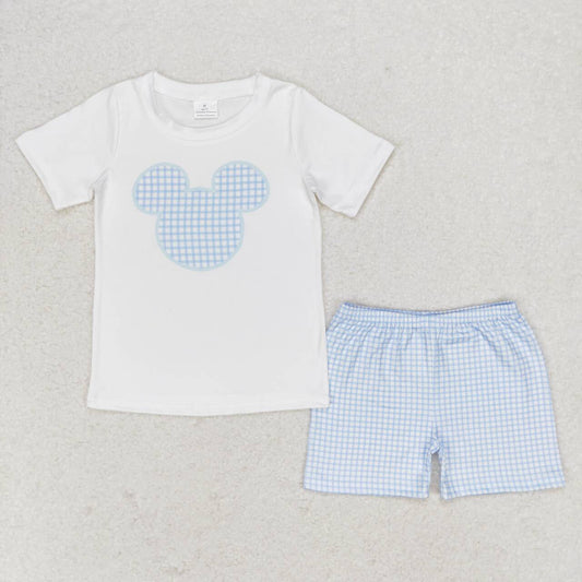 Cartoon print plaid short sleeve boy set