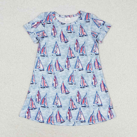 blue sailboat print Short sleeve Dress