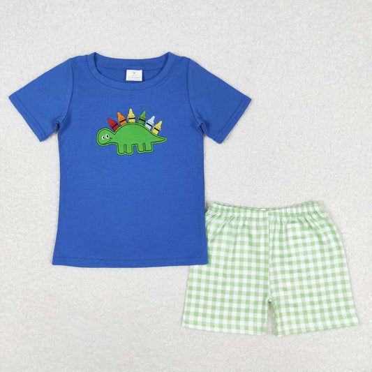 back to school Blue Dinosaur Embroidery Boys Suit