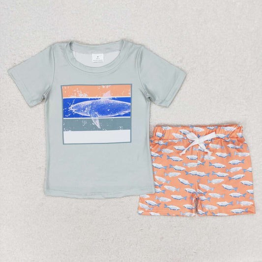 Fish print short sleeve boy set