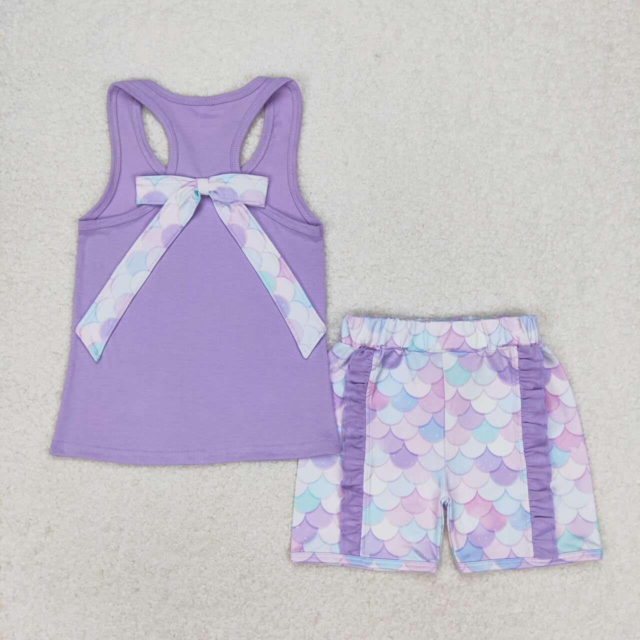 purple flower print short sleeve Girls Set