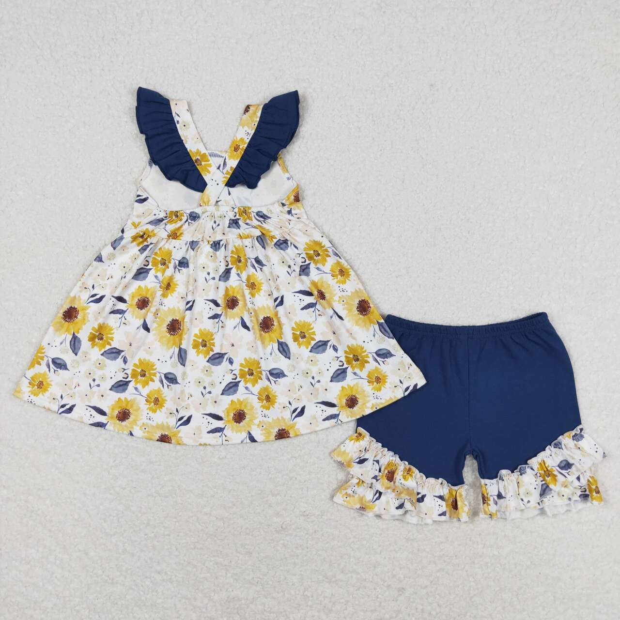 Yellow flower navy shorts Girls Set