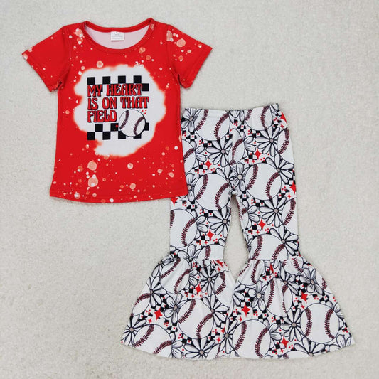 Red Baseball Print Bell Pants Girls Set