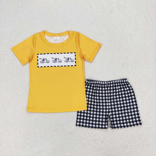 Yellow top black and white plaid short sleeve boy set