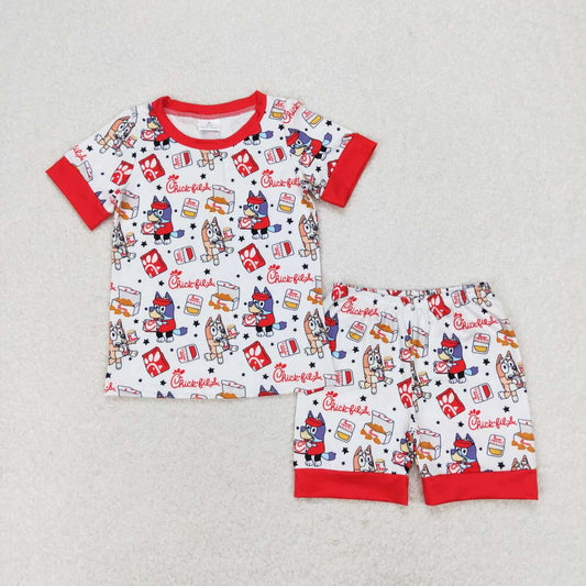 Red Cartoon dog print short sleeve boy set