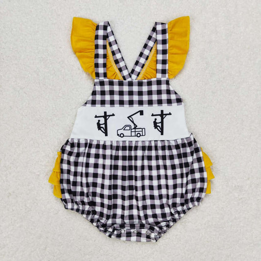 black and white plaid print Baby Romper