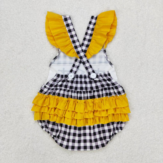 black and white plaid print Baby Romper