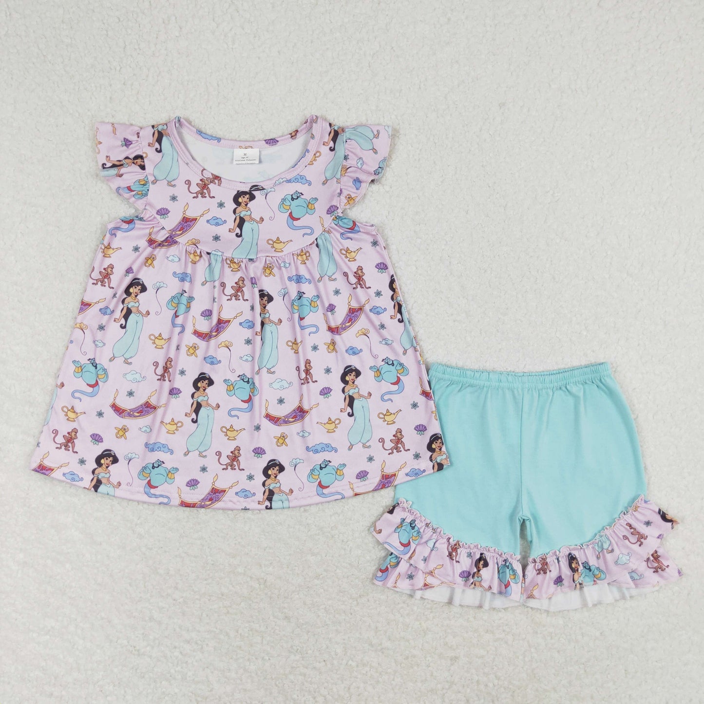 Purple cartoon princess shorts Girls Set