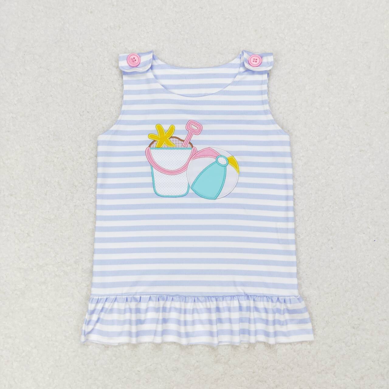 Stripe beach Embroidery Short Shirt