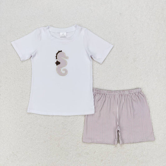 seahorse embroidery Stripe boy set