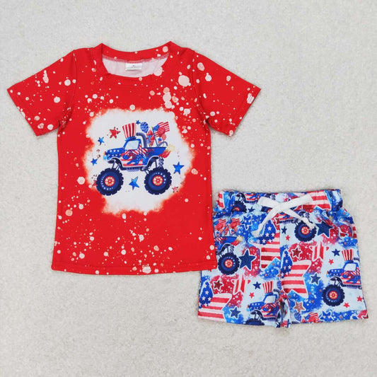 July of 4th Red Car print short sleeve boy set