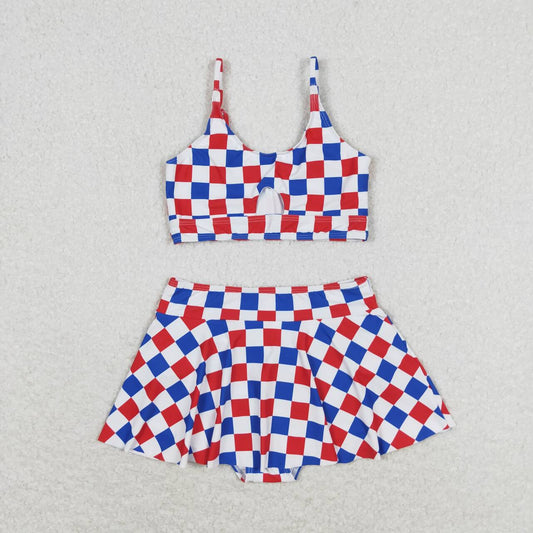 july of 4th 2pc plaid print sleeve Swimsuit