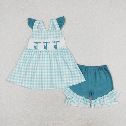 Blue Plaid shorts Girls Set